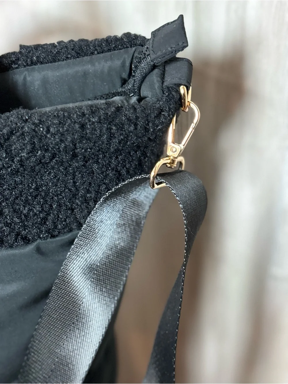 Bearpaw Black Quilted Puffer Tote Bag with Cozy Faux-Shearling Trim